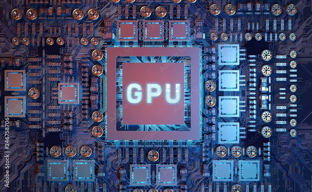 Leinwandbilder close-up view of a modern gpu card with circuit 3d rendering