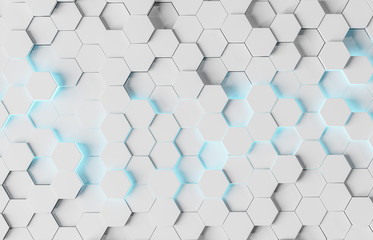 White and blue hexagons background pattern 3D rendering - obrazy, fototapety, plakaty
