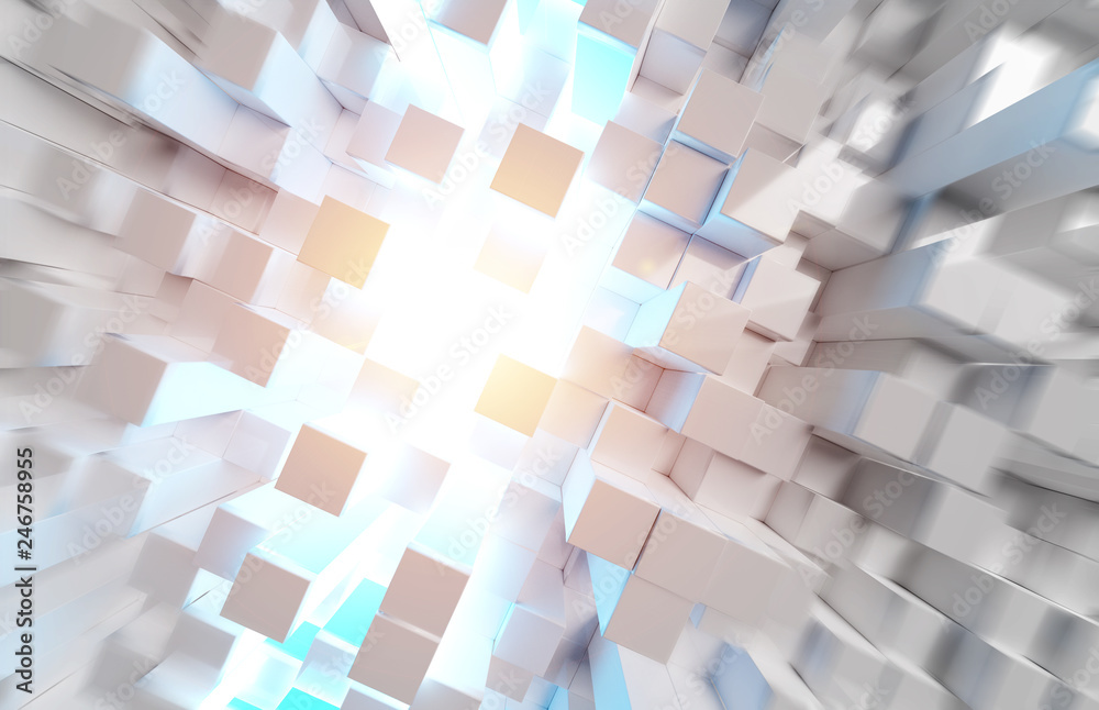 Aufkleber Glowing white and colorful abstract squares background pattern 3D rendering