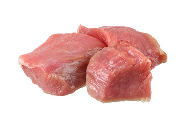 pieces of raw beef meat isolated on white background