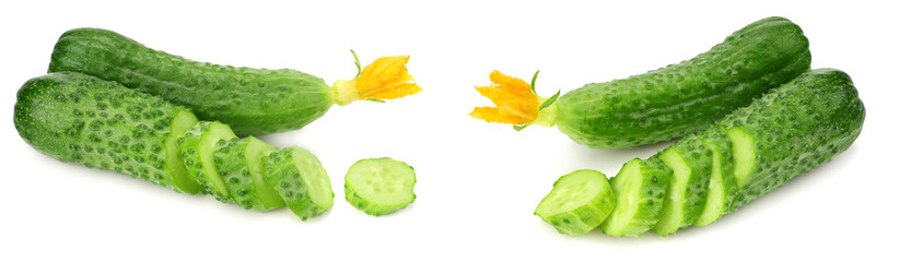 fresh cucumber slices isolated on white background