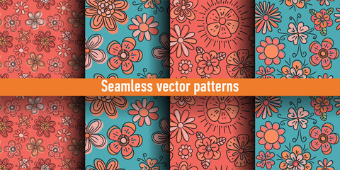 Floral seamless pattern set. Flowers. Color vector background. Summer and spring print