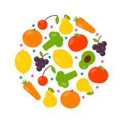 Circle concept with food icons in flat style.  Vector colorful illustration
