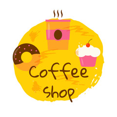 Modern template for coffee shop logo. Vector design for banners, cards, coffee shop logos, cooking web sites. Vector illustration in flat style.