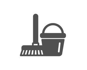 Obraz premium Cleaning bucket with mop icon. Washing Housekeeping equipment sign. Quality design element. Classic style icon. Vector