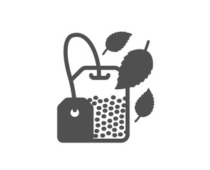 Obraz premium Mint Tea bag icon. Fresh herbal beverage sign. Mentha leaves symbol. Quality design element. Classic style icon. Vector