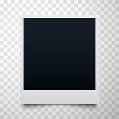 Black empty realistic photo frame on transparent background. Polaroid border or instant photo template.