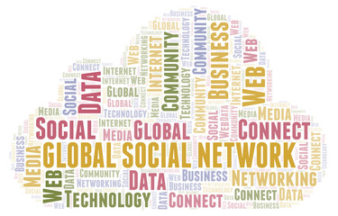 Obraz premium Global Social Network word cloud.