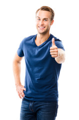 Cheerful man showing thumbs up