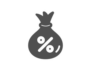 Loan icon. Money bag sign. Credit percentage symbol. Quality design element. Classic style icon. Vector