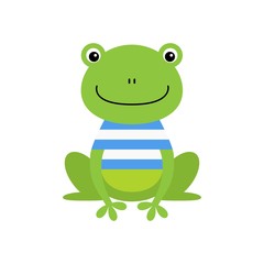 Cute green sailor frog cartoon character isolated on white background