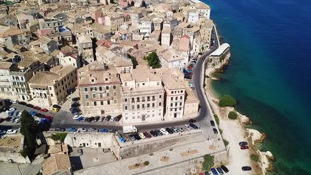Aerial drone photo of iconic and historical center of old Corfu town an UNESCO world heritage site, Kerkyra island, Greece