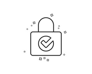 Lock with Check line icon. Private locker sign. Password encryption symbol. Geometric shapes. Random cross elements. Linear Password encryption icon design. Vector