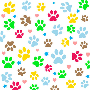  Seamless pattern with colored animal footprint texture