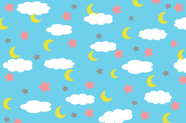 Funny sketching star, sun, cloud, moon. 