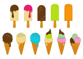 Set of ice cream vector icons. Hand drawn illustration