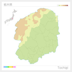 栃木県の地図（等高線・色分け）
