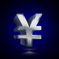 3D stylized Yen icon. Silver vector icon. Isolated symbol illustration on dark background.