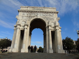  An amazing views of the pld station of Genoa in autumn with a great blue sky and some old parts of the city