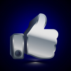 3D stylized Thumb Up icon. Silver vector icon. Isolated symbol illustration on dark background.