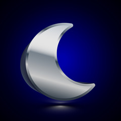 3D stylized Moon icon. Silver vector icon. Isolated symbol illustration on dark background.