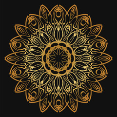 Luxury golden color Hand-Drawn Henna Ethnic Mandala. Circle lace ornament. Vector illustration. for coloring book, greeting card, invitation, tattoo. Anti-stress therapy pattern.
