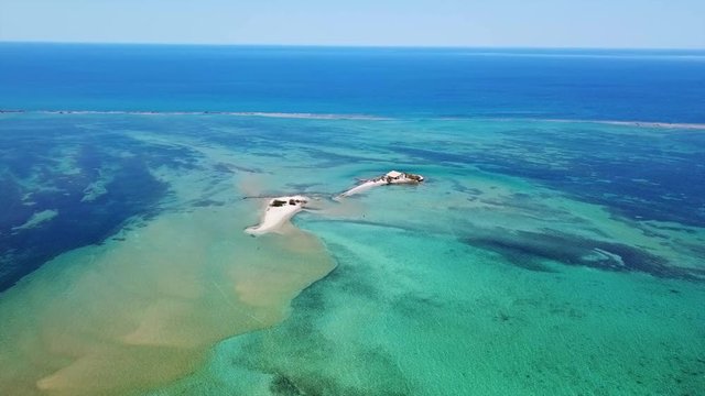 Aerial drone video of tropical paradise turquoise beach in mediterranean destination