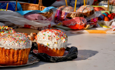 The consecration of eggs and cakes near the Church-chapel of the Intercession of the blessed virgin in Rybatsky in St. Petersburg.