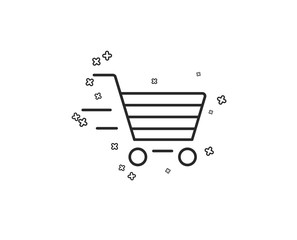 Delivery Service line icon. Shopping cart sign. Express Online buying. Supermarket basket symbol. Geometric shapes. Random cross elements. Linear Delivery shopping icon design. Vector