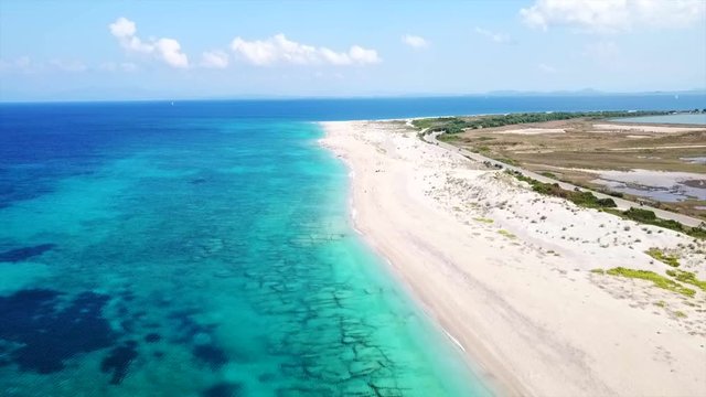 Aerial drone video of tropical paradise turquoise beach in mediterranean destination