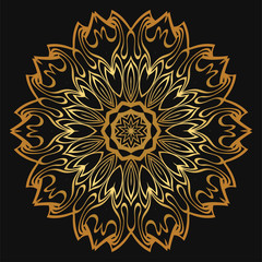 Luxury golden color Hand-Drawn Henna Ethnic Mandala. Circle lace ornament. Vector illustration. for coloring book, greeting card, invitation, tattoo. Anti-stress therapy pattern.