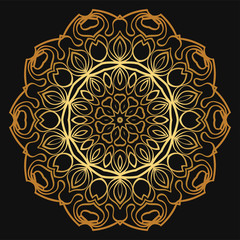 Luxury golden color Hand-Drawn Henna Ethnic Mandala. Circle lace ornament. Vector illustration. for coloring book, greeting card, invitation, tattoo. Anti-stress therapy pattern.