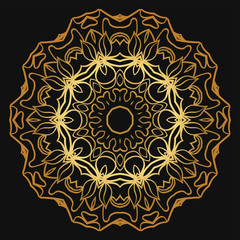 Luxury golden color Hand-Drawn Henna Ethnic Mandala. Circle lace ornament. Vector illustration. for coloring book, greeting card, invitation, tattoo. Anti-stress therapy pattern.