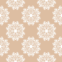 White seamless pattern on brown beige background. Floral design