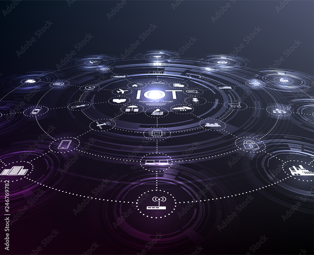 Poster internet of things (iot) and networking concept for connected devices. spider web of network connect