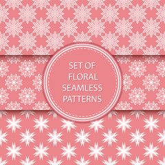 Pink and white floral seamless backgrounds. Compilation of patterns