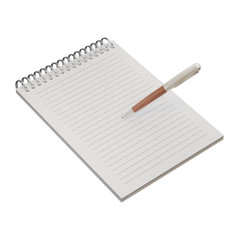 Empty notepad with pen isolated on white background