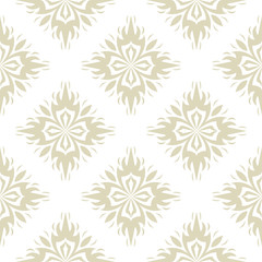 Floral seamless background. Pale olive green ornament on white background