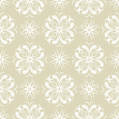 Floral seamless pattern. White design on olive green background