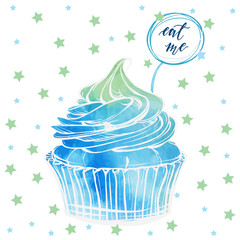 Cute cupcakes,Desserts,vector illustration, handmade,card for you