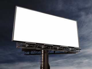 3D rendering of blank billboard (empty advertisement) with city background. Empty mockup template.