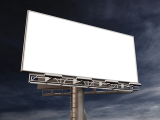 Obraz premium 3D rendering of blank billboard (empty advertisement) with city background. Empty mockup template.