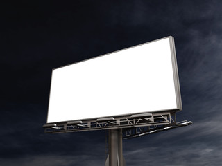 Obraz premium 3D rendering of blank billboard (empty advertisement) with city background. Empty mockup template.