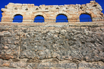 Stone arches of the amphitheater in Verona, Italy