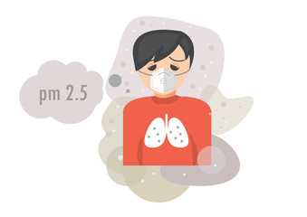 man face and pollution air with mask pm 2.5 protection illustrator.