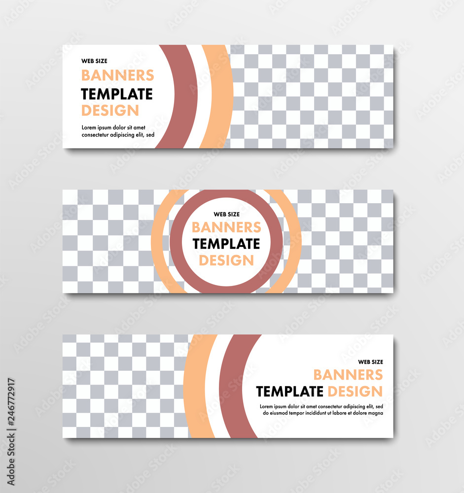 Poster Set of horizontal web banners with place for photo and round elements