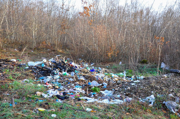 Trash along the road. Wild trash dumps