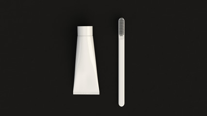 Blank white tube of toothpaste and toothbrush
