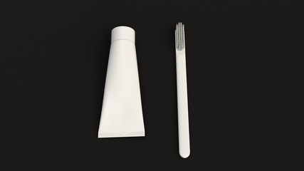 Blank white tube of toothpaste and toothbrush