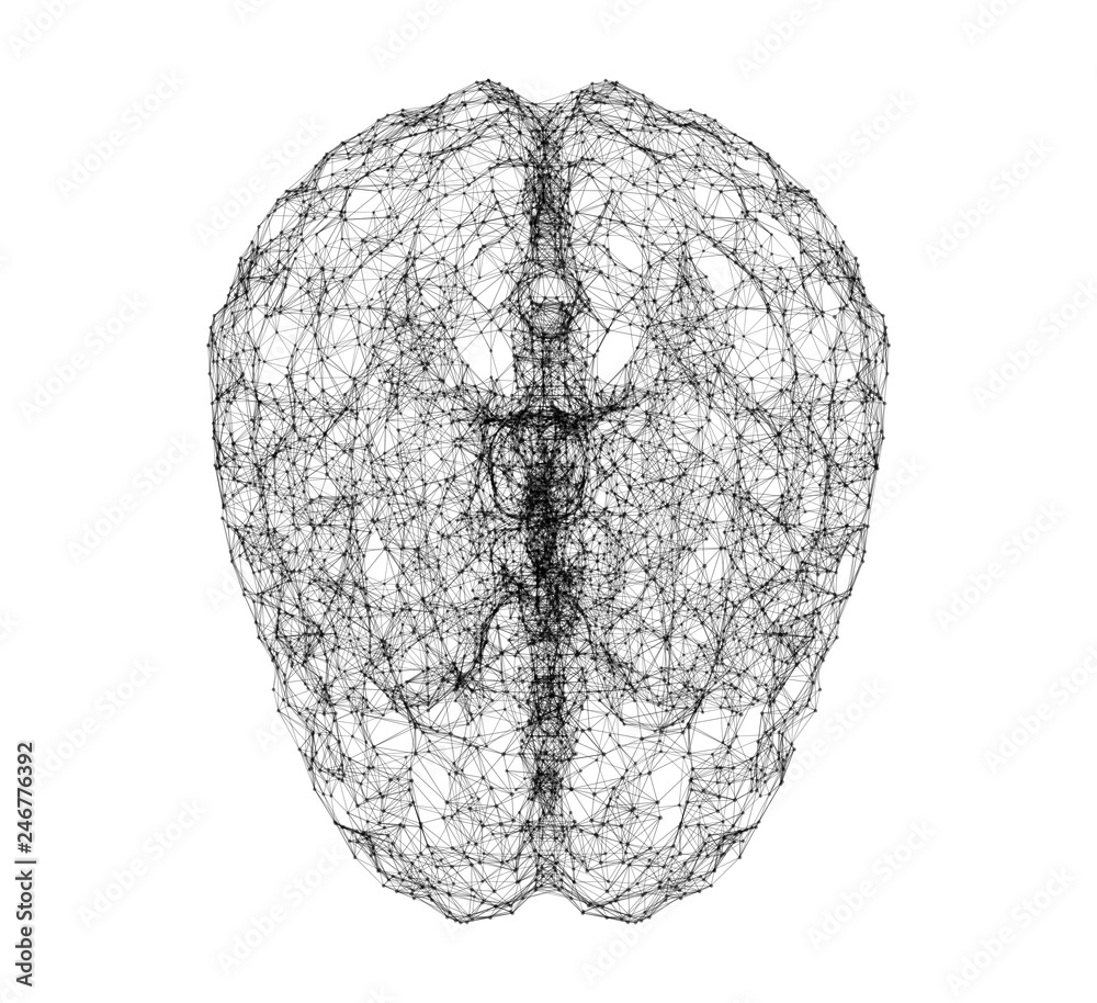 Poster digital data and network connection of human brain isolated on white background in the form of artif